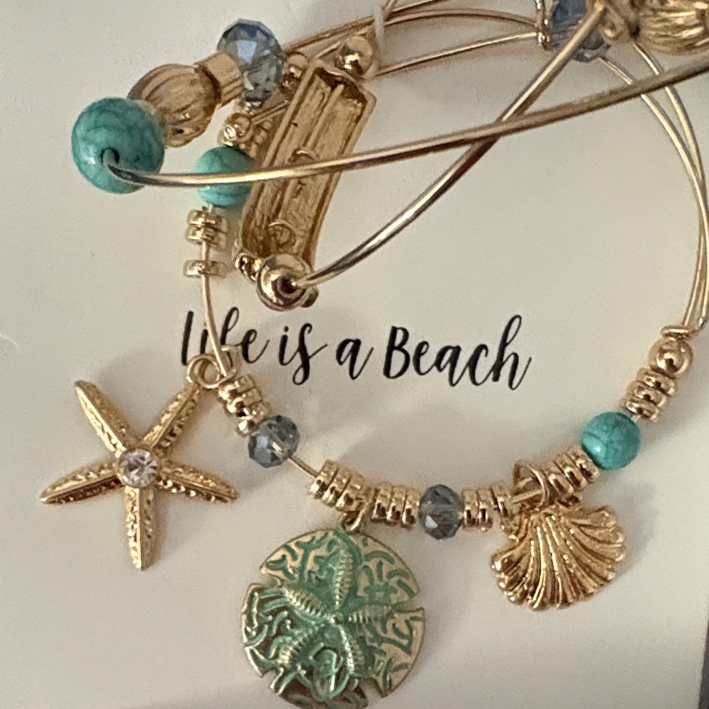 Ocean-Inspired Gold and Blue Bracelet - Picture 3 of 3